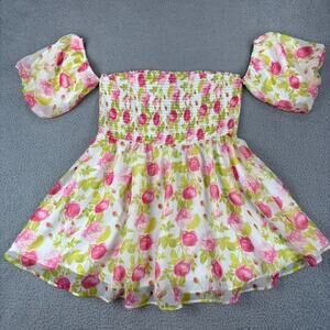Betsey Johnson Babydoll Dress XL Coquette Romantic Cottage Floral Puff Sleeve